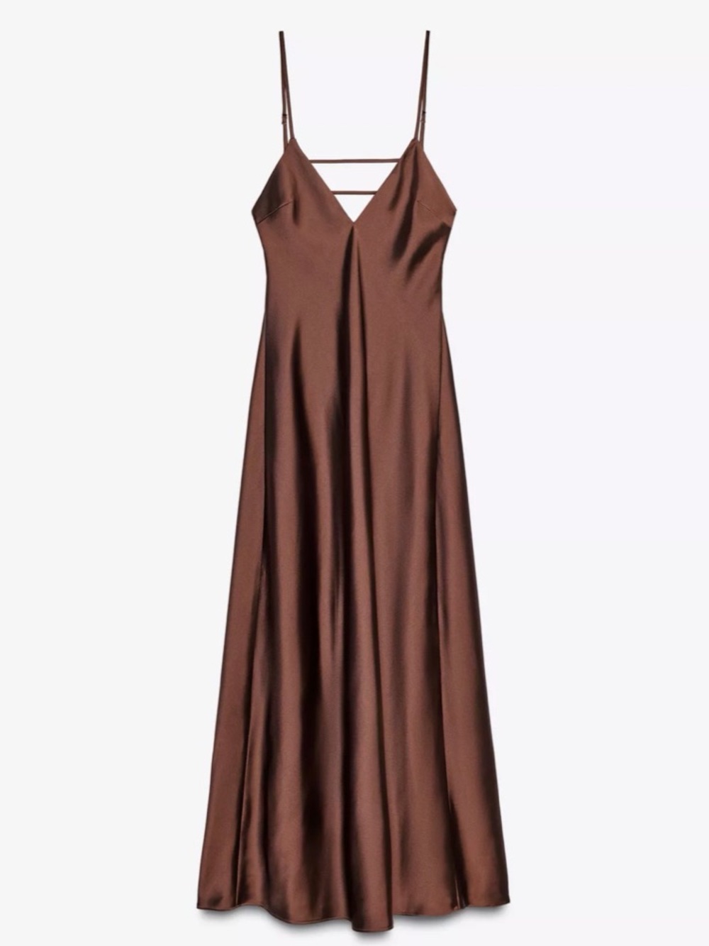 Zara Chocolate Brown Backless Satin Slip Maxi Dress size L